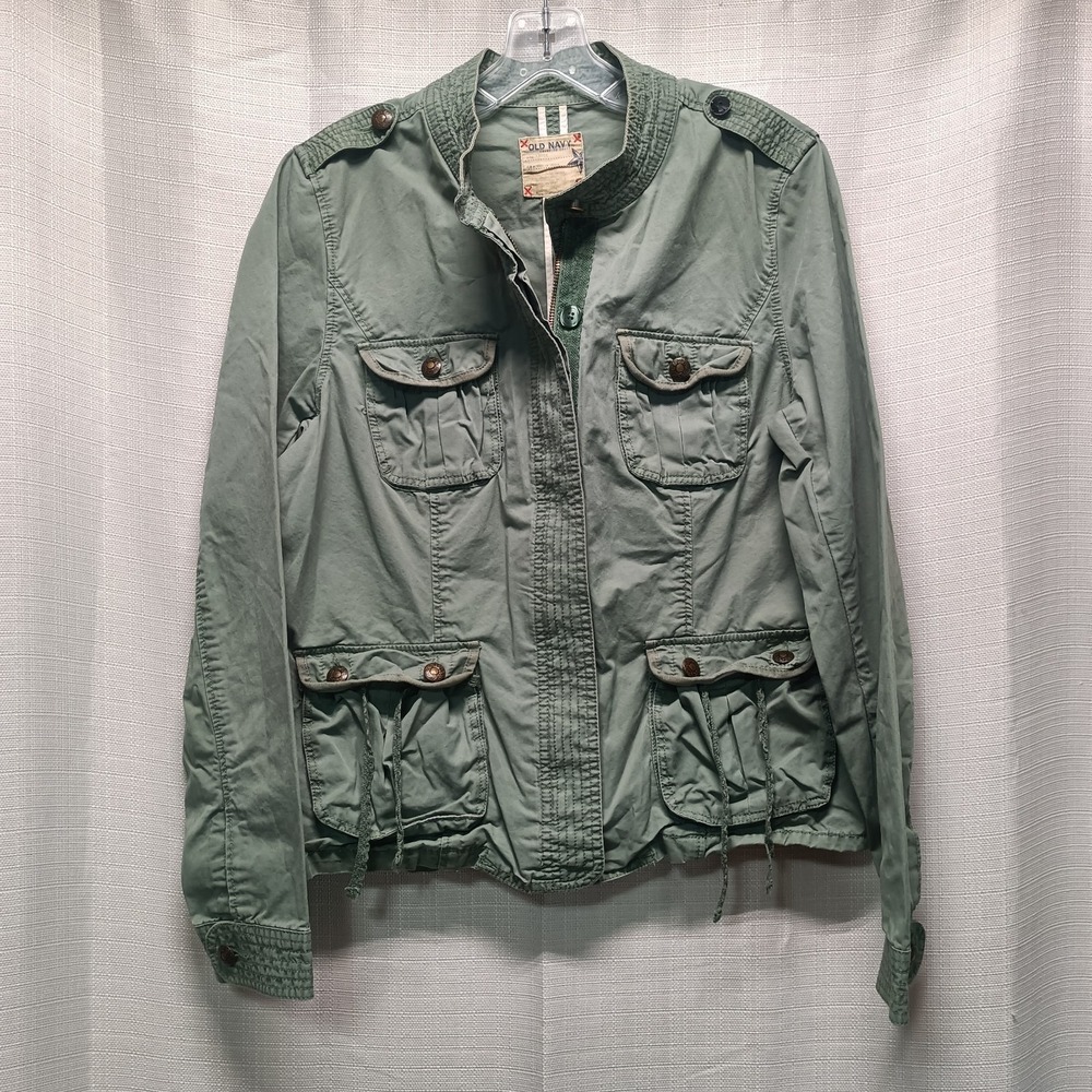 Old Navy Coast To Coast Utility Jacket Green Cotton Women's L Pockets Vtg Y2K